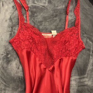 Gold Tag Vintage 80's Victoria's Secret Red Lacy Bodice Top Lingerie Dress Slit